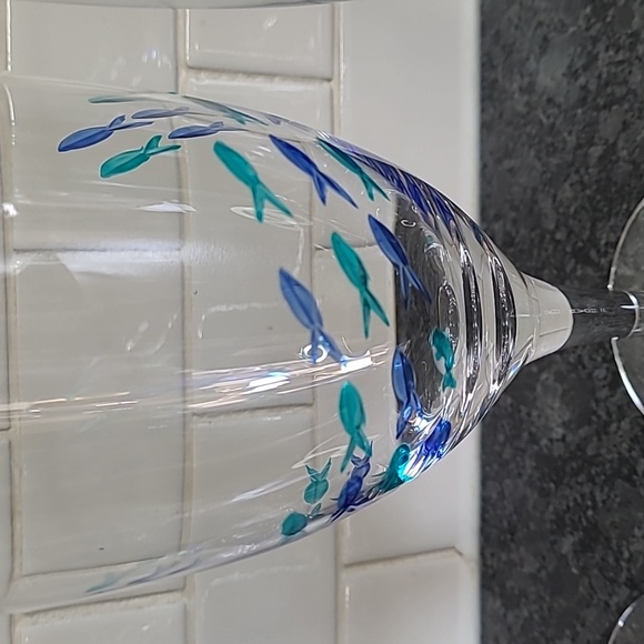 Barstow Cut Glass Blue and Turquoise Fish Goblets - Set of 4 - Picture 2 of 9